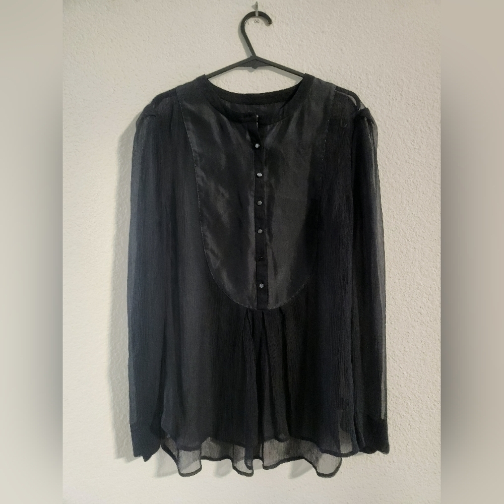 Malene Birger Women’s 100% silk black sheer button l/s blouse size 34 (US 4/XS)